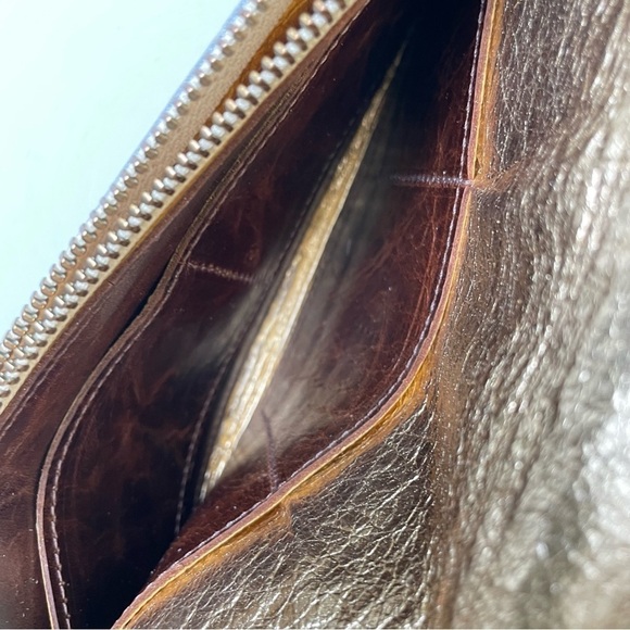 Genuine Fur-On Cowhide Metallic Gold Splatter Paint Handmade Artisan Clutch Boho - Picture 13 of 17